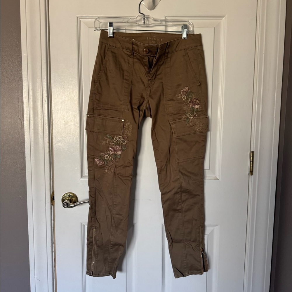 Brown Embroidered Cargo Pants